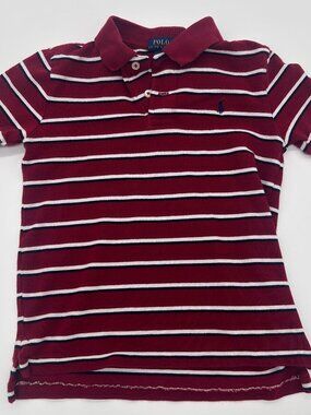 Polo Ralph Lauren Boys Size 7 White Red Blue Stripe Big Pony T Shirt 4th of July